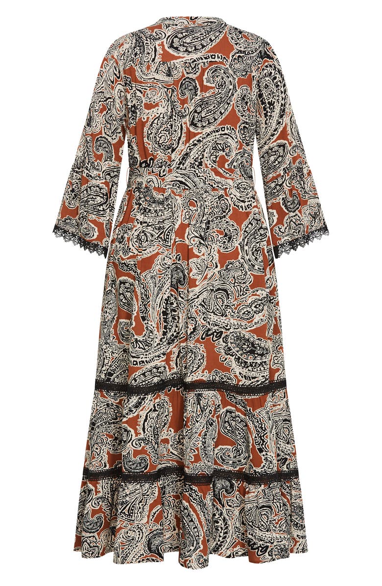 City Chic Camille Long Sleeve Print Maxi Dress, Alternate, color, Caramel Paisley