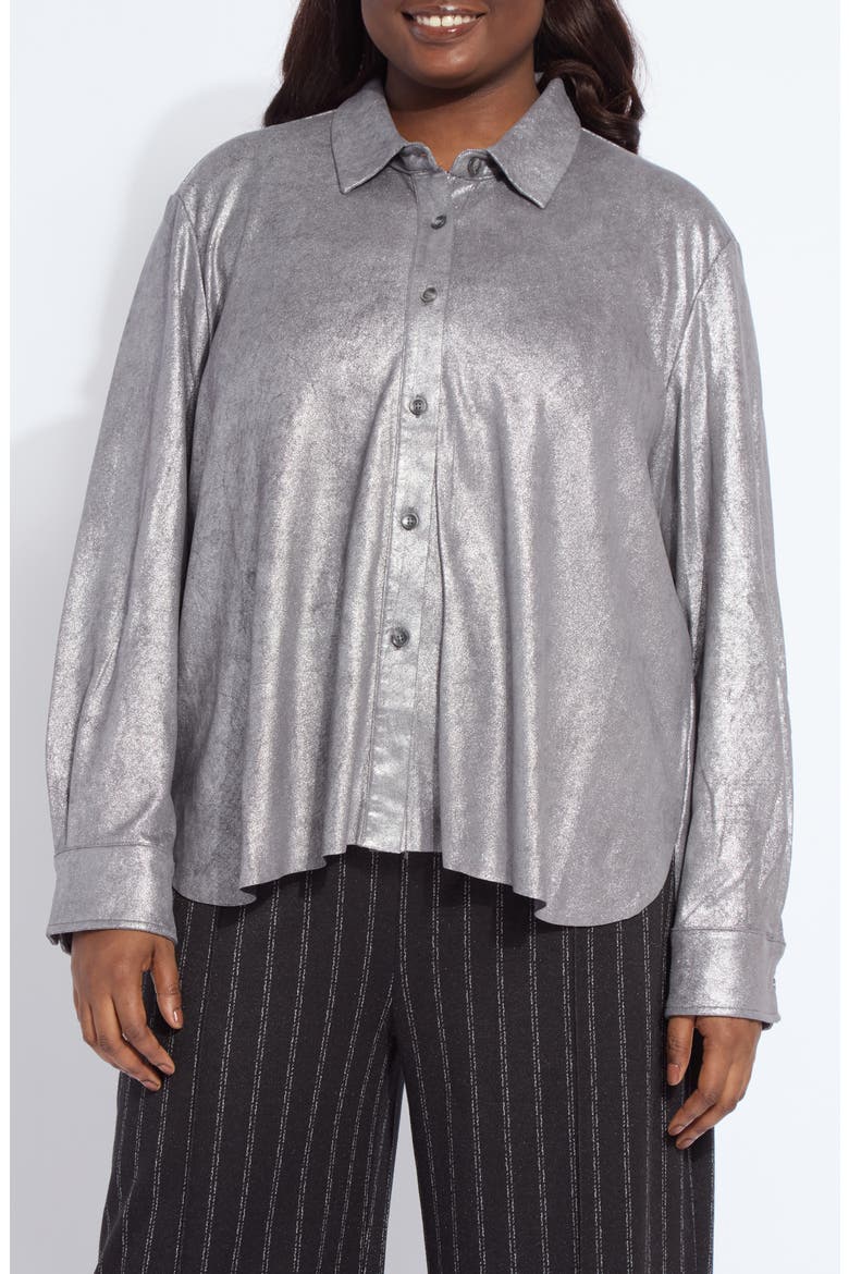 Connie Foil Faux Suede Shacket, Main, color, DISTRESS METALLIC SILVER