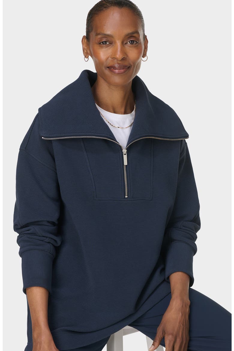 Peaceful Rib Half Zip Sweatshirt, Alternate, color, NAVY BLUE