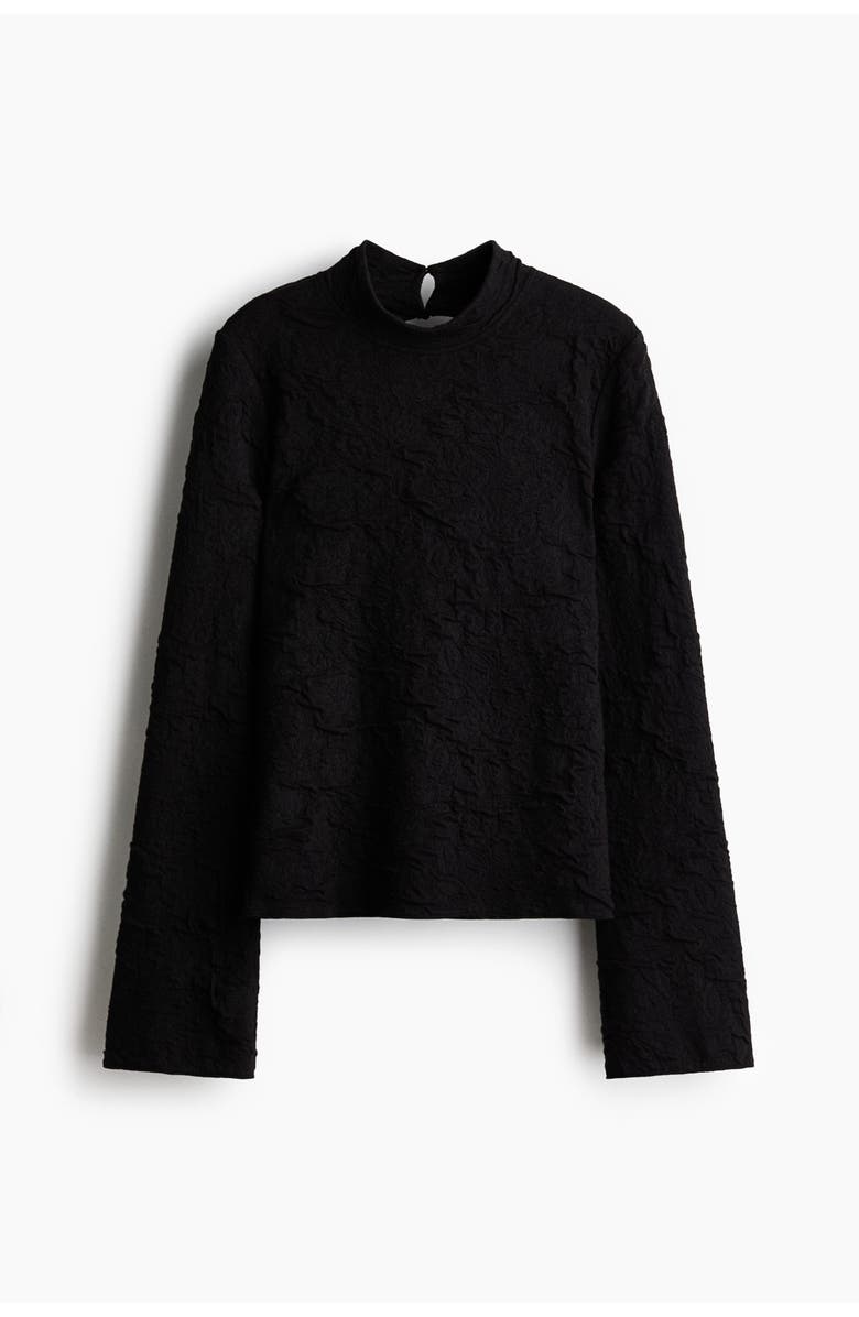 H&M Cut-out Jacquard Jersey Top, Main, color, Black