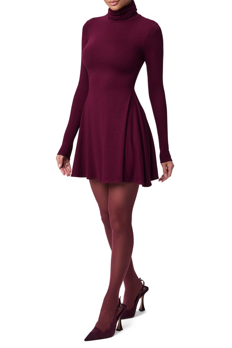 Long Sleeve Turtleneck Minidress, Alternate, color, DARK PLUM