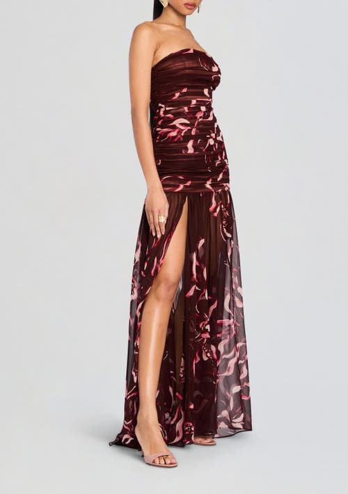 Retroféte Annalise Ruched Strapless Polka Dot Dress In Latte Abstract Orchid