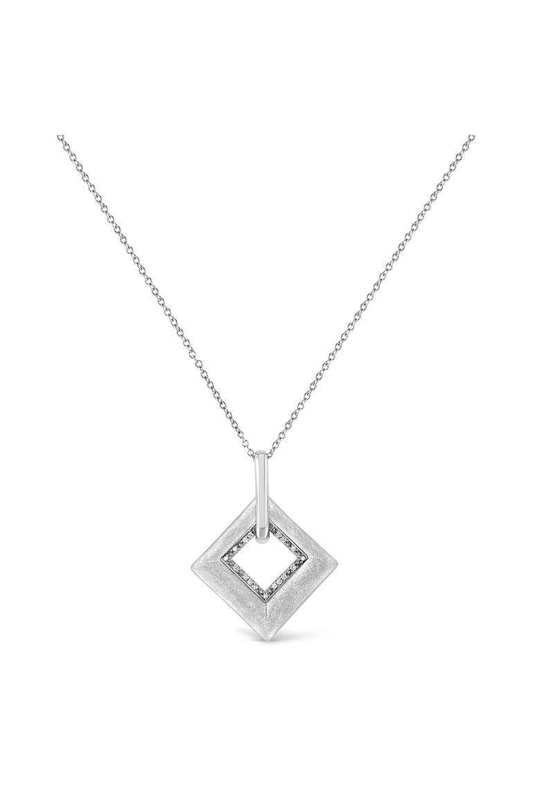 .925 Sterling Silver Pave-Set Diamond Accent Kite Shape Pendant Necklace, Alternate, color, White