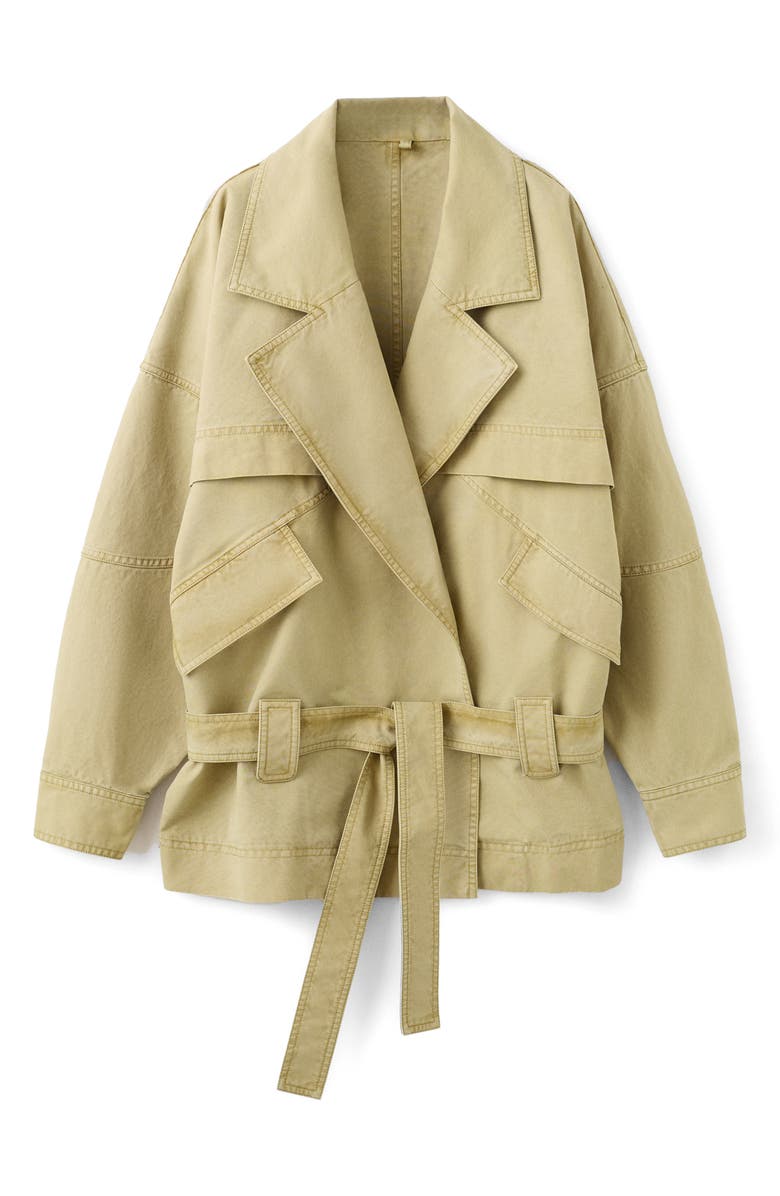 MANGO Belted Denim Jacket, Main, color, Medium Brown