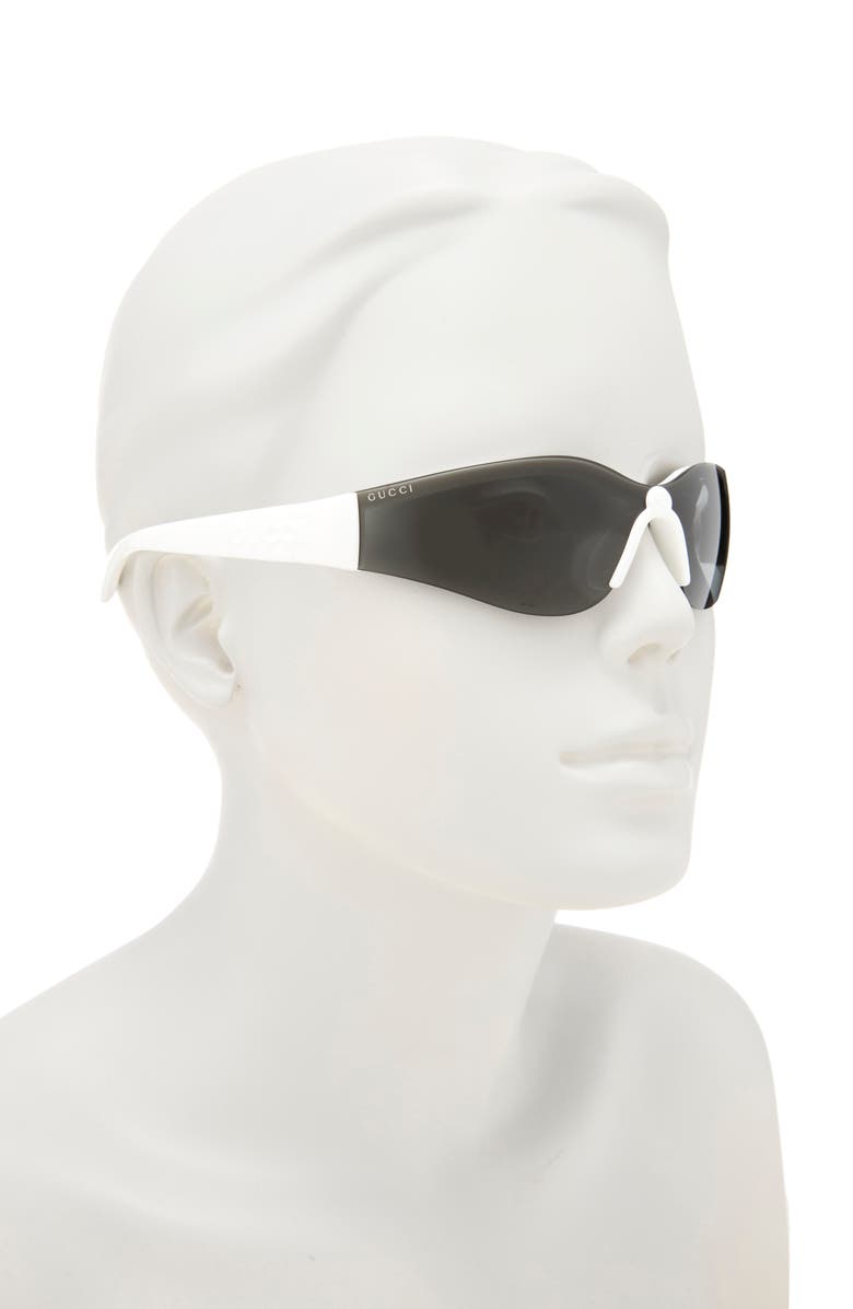 Gucci 99mm Shield Sunglasses, Alternate, color, White White Grey