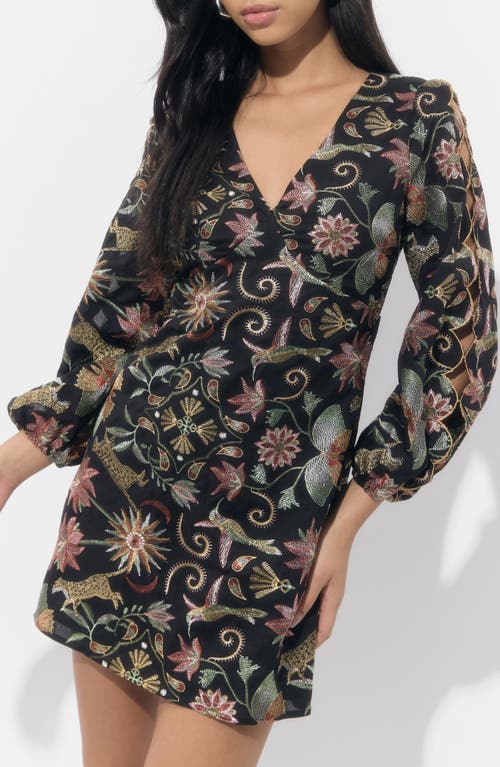 Adelyn Rae Juno Embroidered Blouson Sleeve Minidress In Brown