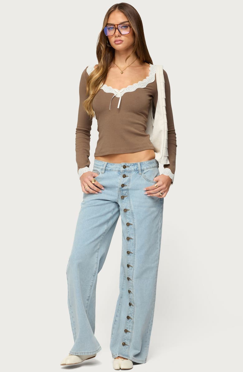 EDIKTED Contrast Lace Trim Long Sleeve Top, Alternate, color, 