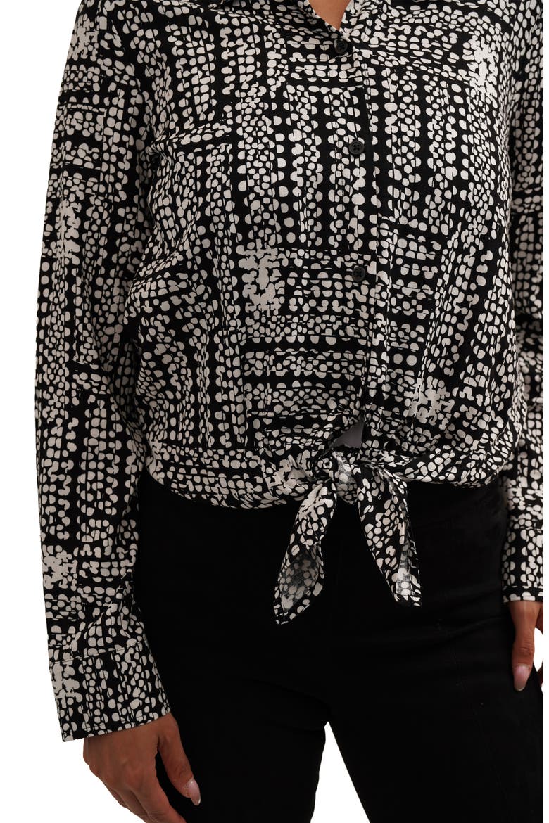 Long Sleeve Tie Front Button-Up Shirt, Alternate, color, TEGAN DOT