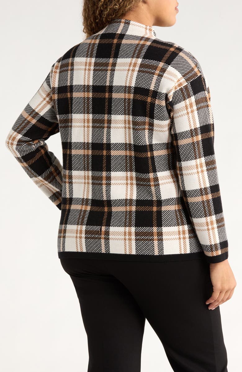 Jones New York Birdseye Plaid Mock Neck Knit Top, Alternate, color, Caramel/ Jones Black