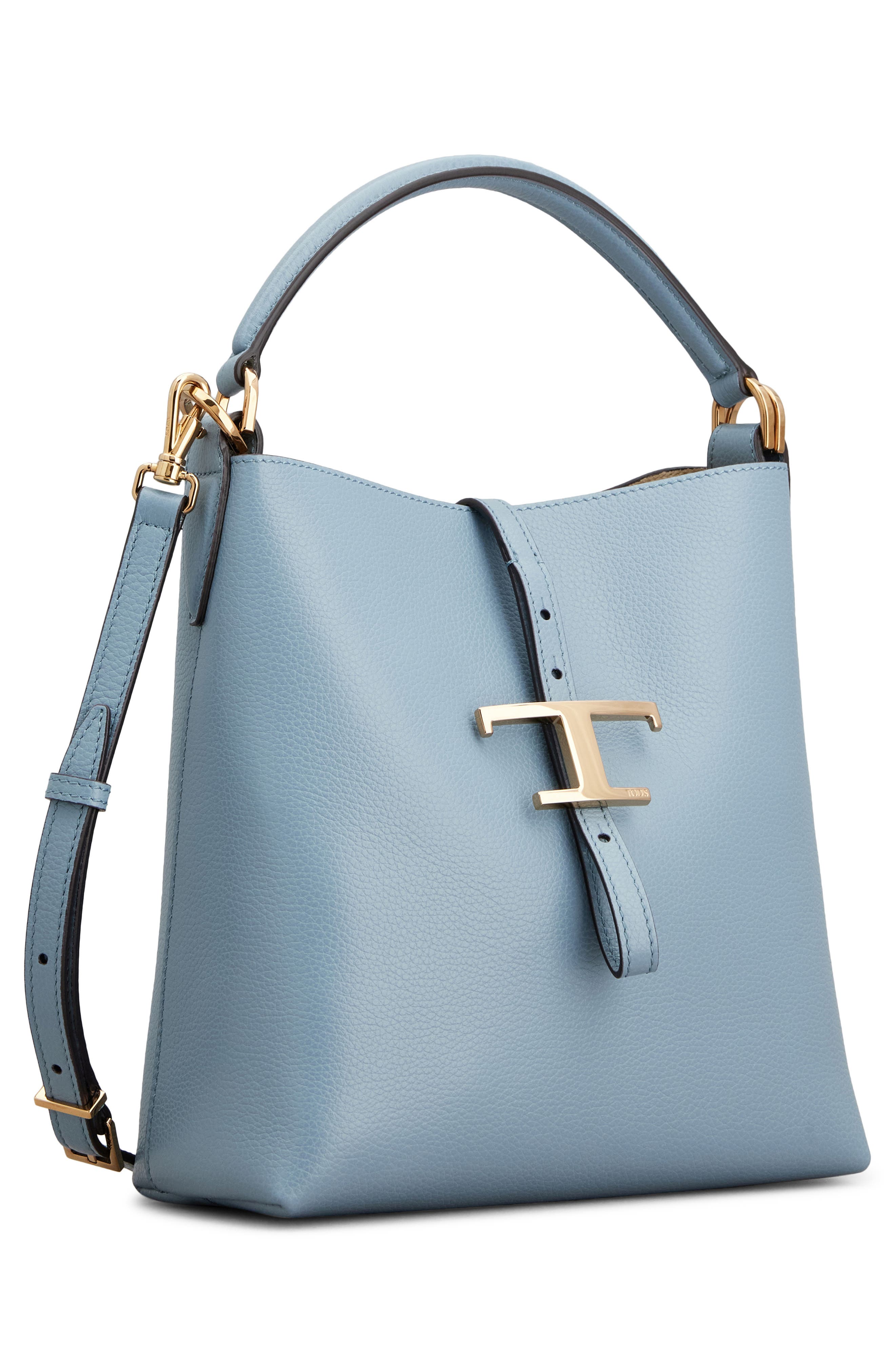 Tod's T Timeless Leather Bucket Bag, Alternate, color, Carta Zucc. Chiaro