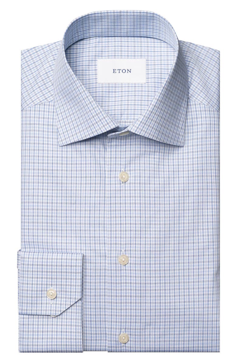 Eton Contemporary Fit Microcheck Shirt, Alternate, color, Medium Blue