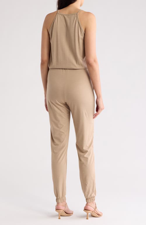 Go Couture Sleeveless Drawstring Jumpsuit In Brown