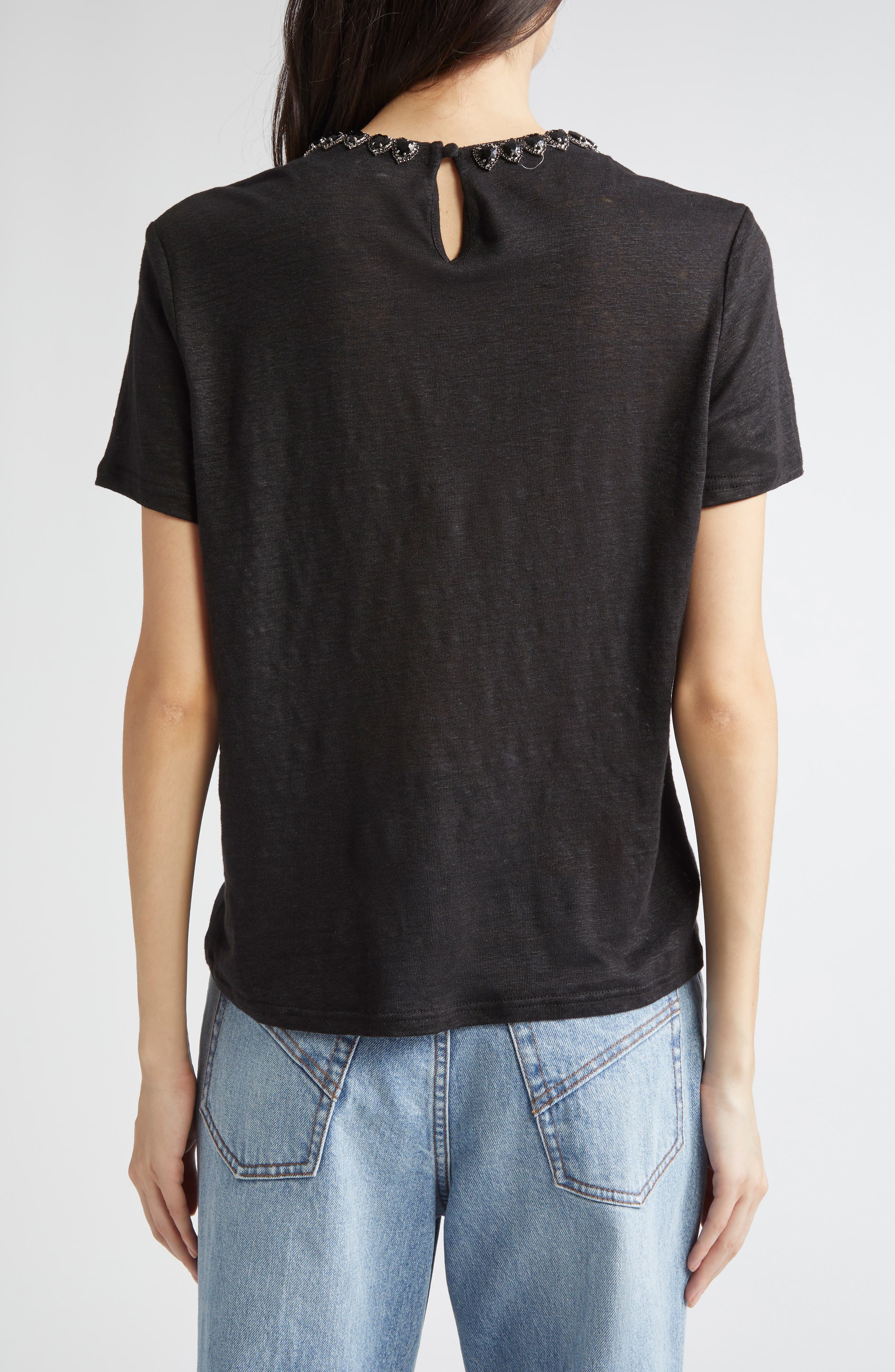 Crystal Embellished Linen T-Shirt - image 2