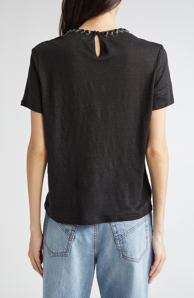 Zimmermann Crystal Embellished Linen T-Shirt, Alternate, color, Black