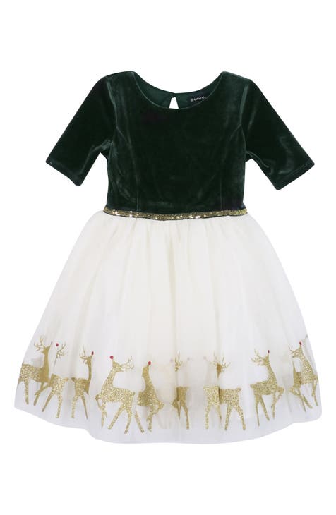 Kids' Reindeer Elbow Length Sleeve Dress (Little Kid)