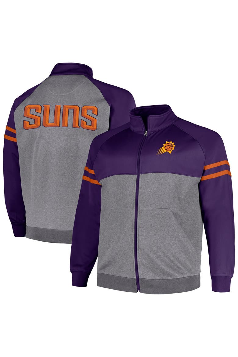 Men's Fanatics Branded Purple/Heather Gray Phoenix Suns Big & Tall Pieced Stripe Raglan Full-Zip Track Jacket, Main, color, Purple