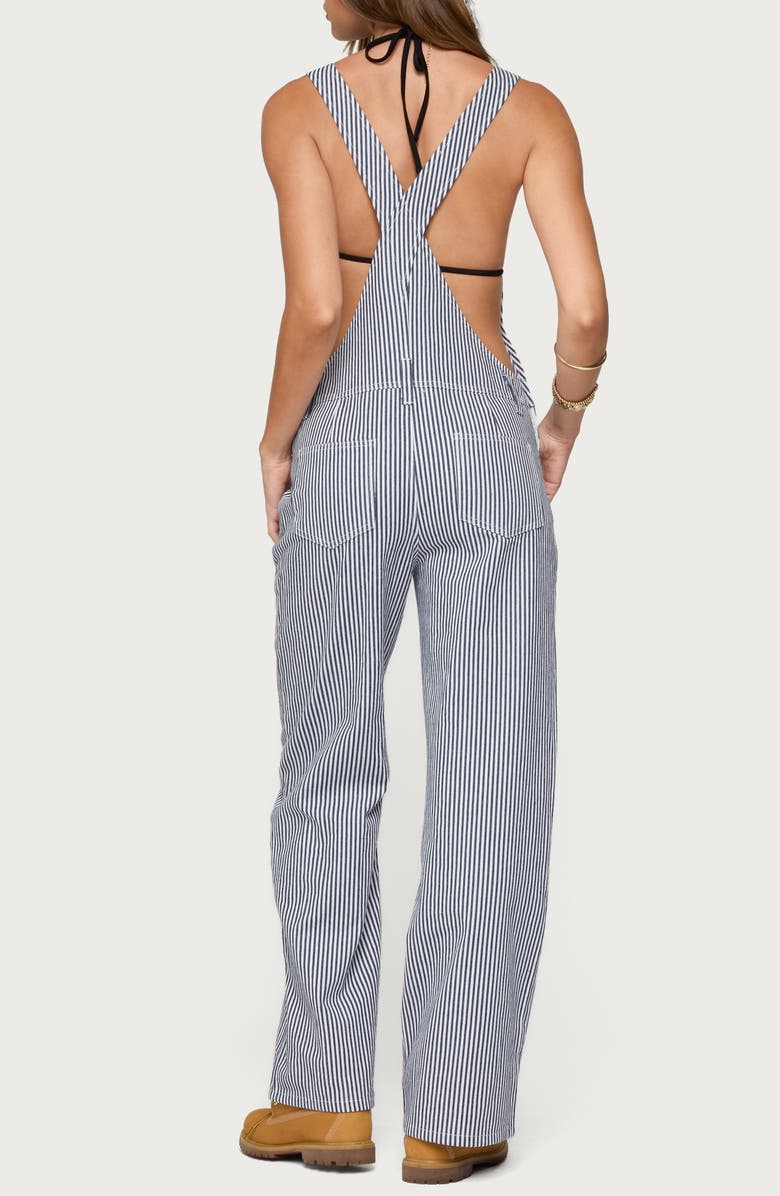 EDIKTED Tamsin Stripe Denim Overalls, Alternate, color, Navy-And-White