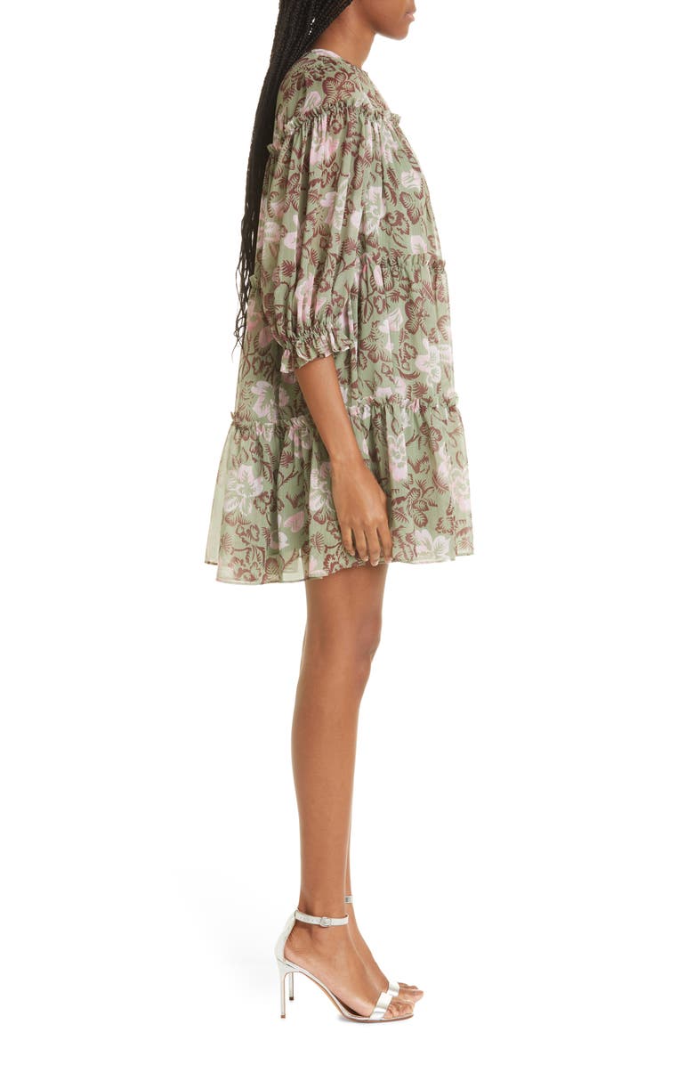 Ted Baker London Bunnoo Floral Print Long Sleeve Tiered Georgette Dress, Alternate, color, 