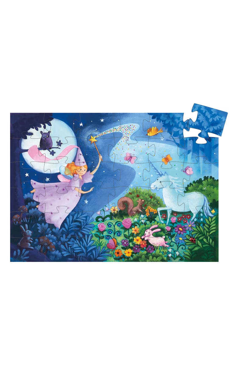 Djeco Silhouette Puzzles The Fairy and the Unicorn 36-Piece Puzzle, Alternate, color, Purple