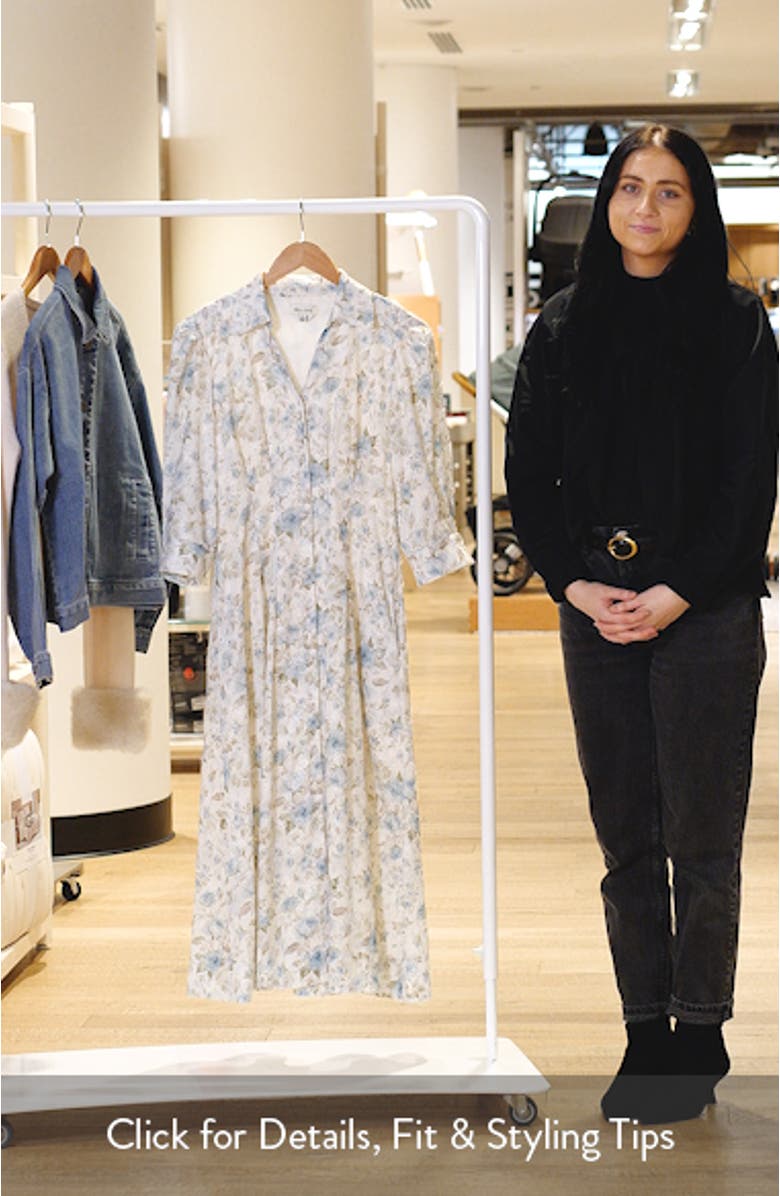 Embroidered Floral Print Midi Shirtdress, sales video thumbnail