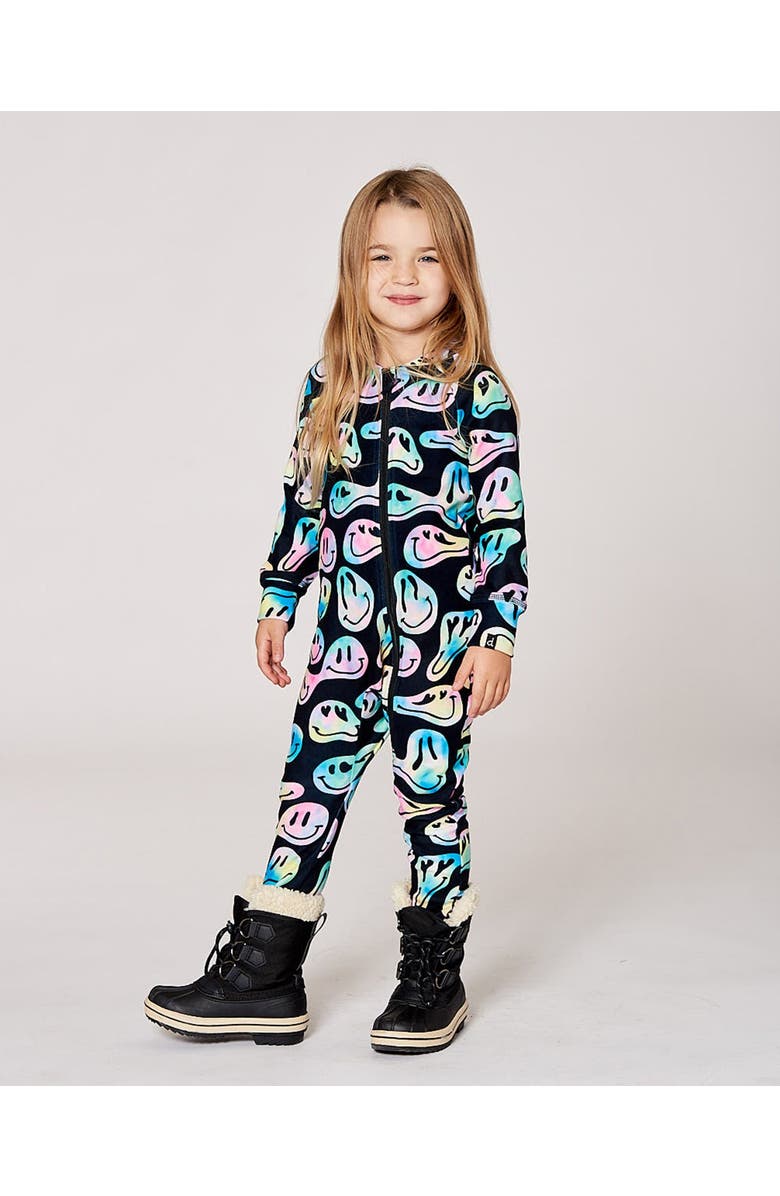 Deux par Deux One-Piece Thermal Underwear, Alternate, color, Smiley Face Girl