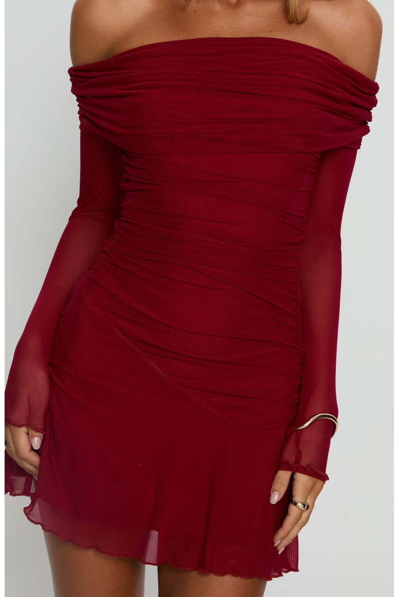 Koki Long Sleeve Off the Shoulder Minidress, Alternate, color, RED