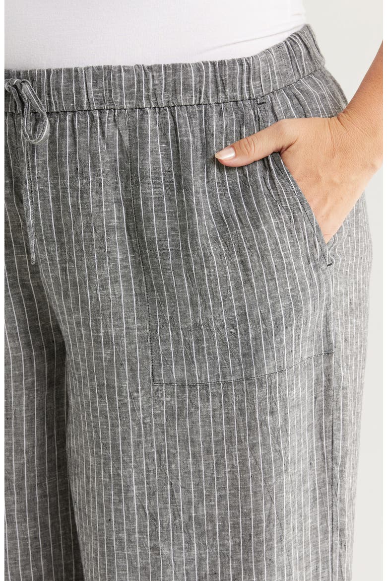 Stripe Organic Linen Crop Wide Leg Pants, Alternate, color, BLACK/ WHITE