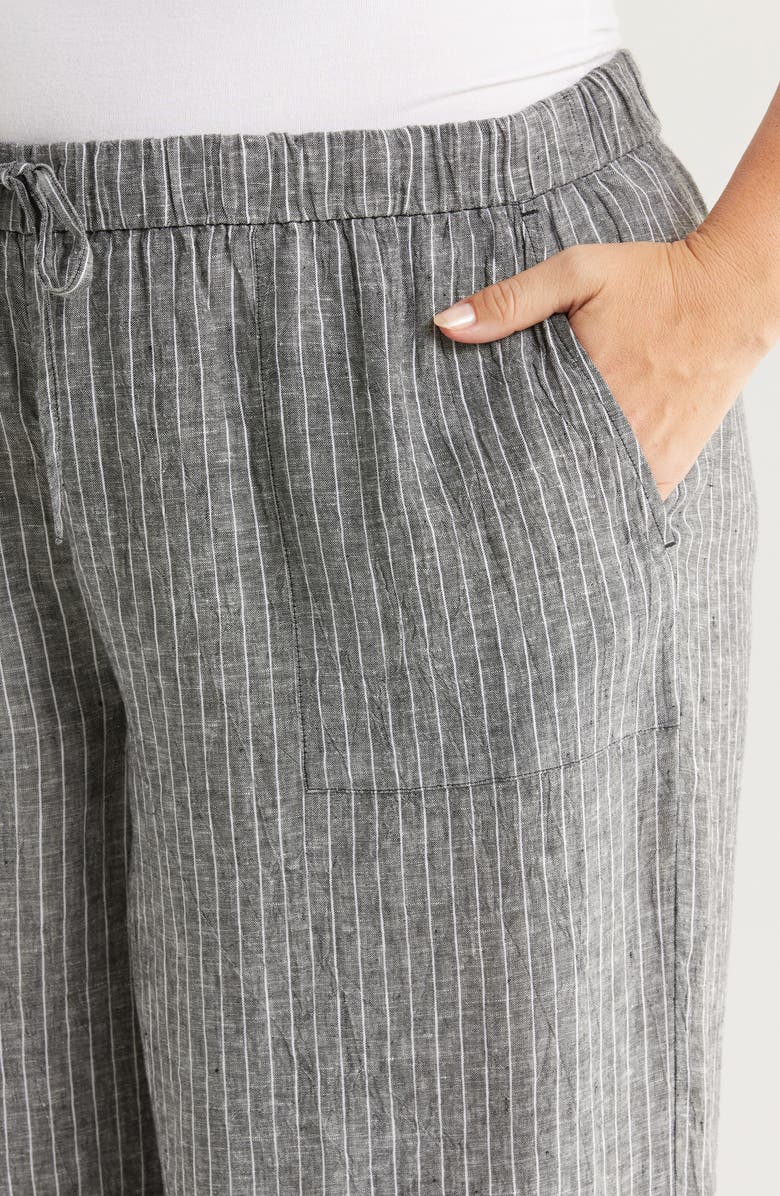 Eileen Fisher Stripe Organic Linen Crop Wide Leg Pants, Alternate, color, Black/ White
