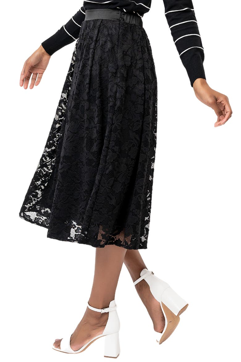 Party Lace Midi Skirt, Alternate, color, BLACK