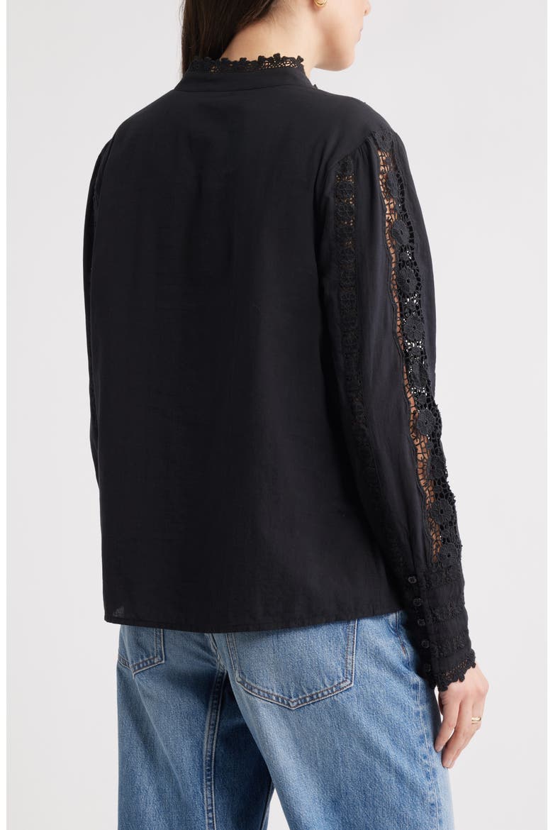 Pretty Lace Panel Button-Up Shirt, Alternate, color, BLACK