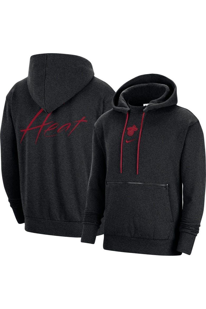 Men's Nike Heather Black Miami Heat Courtside Versus Flight Pullover Hoodie, Main, color, Heather Black