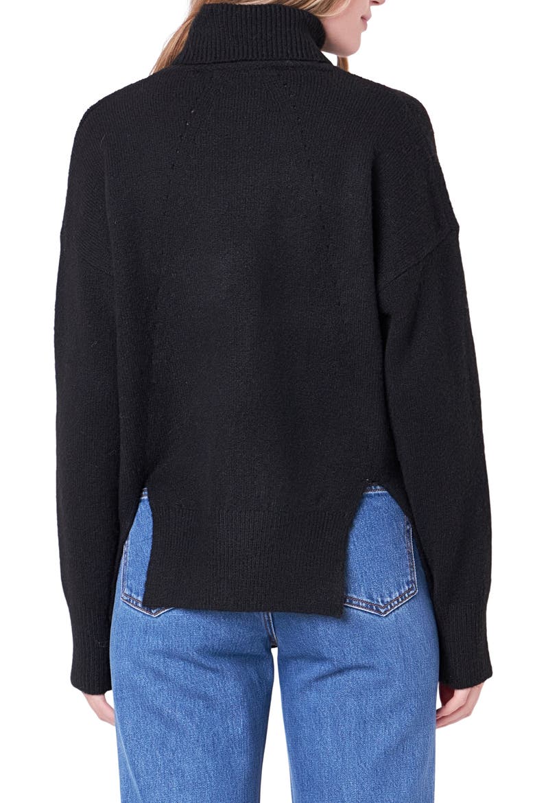 Notch Hem Turtleneck Sweater, Alternate, color, BLACK