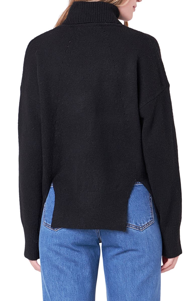 English Factory Notch Hem Turtleneck Sweater, Alternate, color, Black