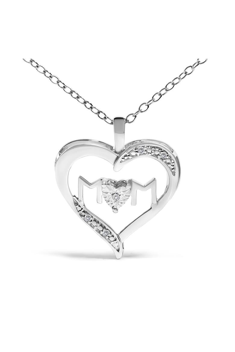 Silver Diamond Accent MOM in Heart Pendant Necklace  Inches, Alternate, color, White