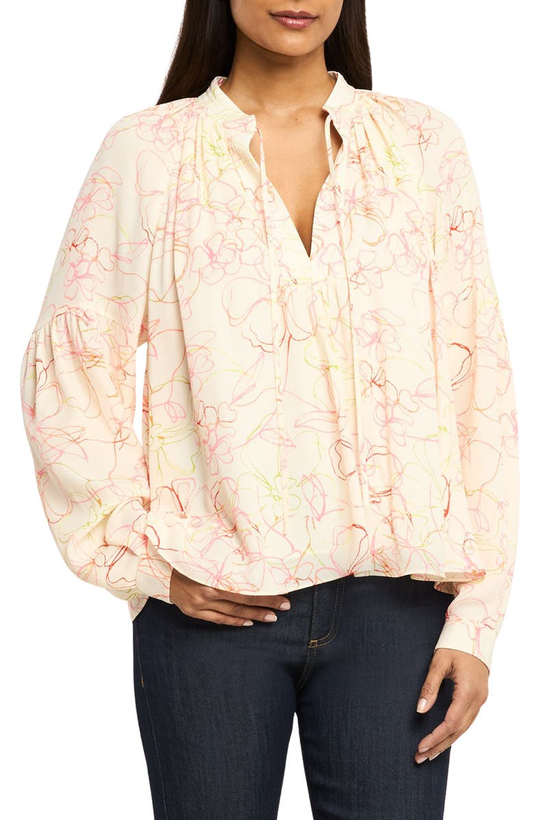 Cinq à Sept Malva Floral Split Neck Top, Main, color, Cream Multi