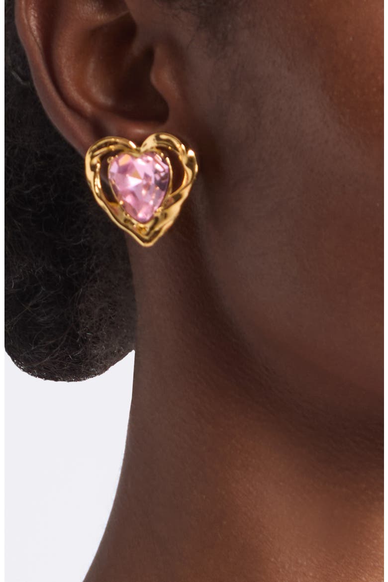 Heart Stone Crystal Earrings, Alternate, color, ROSE