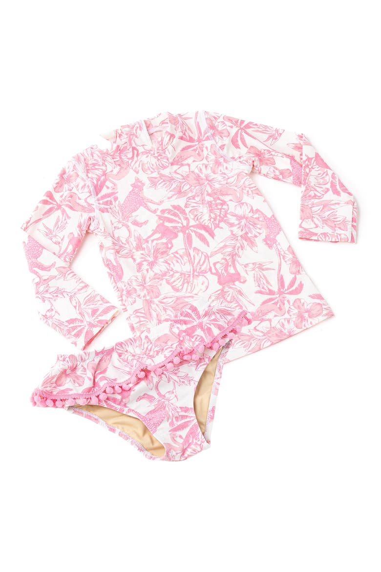 Kids' Long Sleeve UPF 50+ Two-Piece Rashguard Swimsuit, Alternate, color, PINK