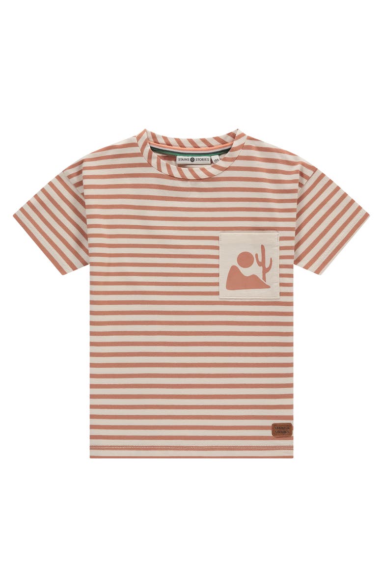 Stains and Stories by Babyface Striped Short Sleeve T-Shirt With Pocket Accent, Main, color, Canyon