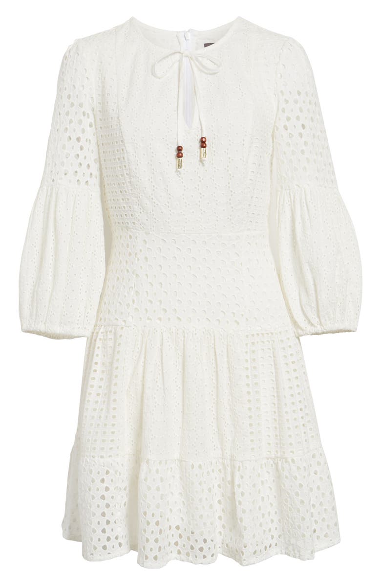 Vince Camuto Balloon Sleeve Cotton Eyelet Dress, Alternate, color, 