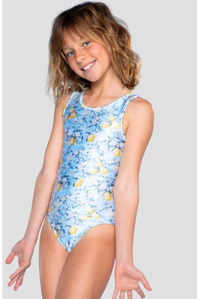 Kids' Crossback Swimsuit, Alternate, color, DUSTY BLUE