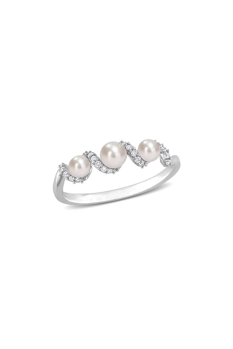 14K White Gold 3.5–4mm Cultured Freshwater Pearl & Diamond Ring - 0.10ct., Main, color, WHITE