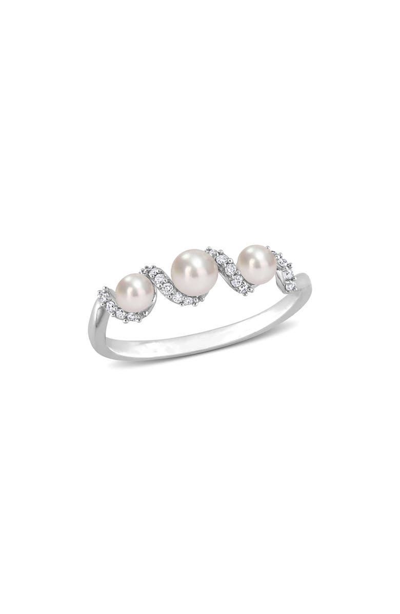 DELMAR 14K White Gold 3.5–4mm Cultured Freshwater Pearl & Diamond Ring - 0.10ct., Main, color, 