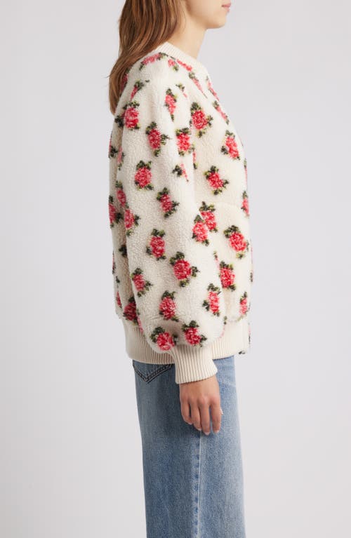 The Great . Floral Zip Front High Pile Fleece Bomber Jacket In Multi