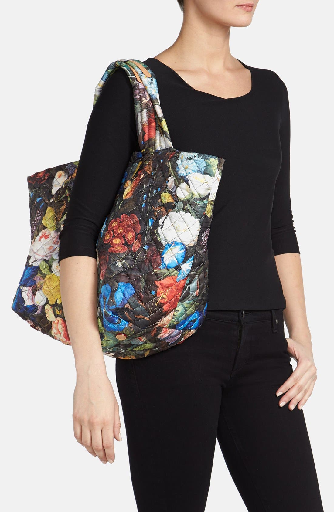 'Medium Floral Oxford - Metro' Quilted Tote (Nordstrom Exclusive), Alternate, color, FLORAL OXFORD