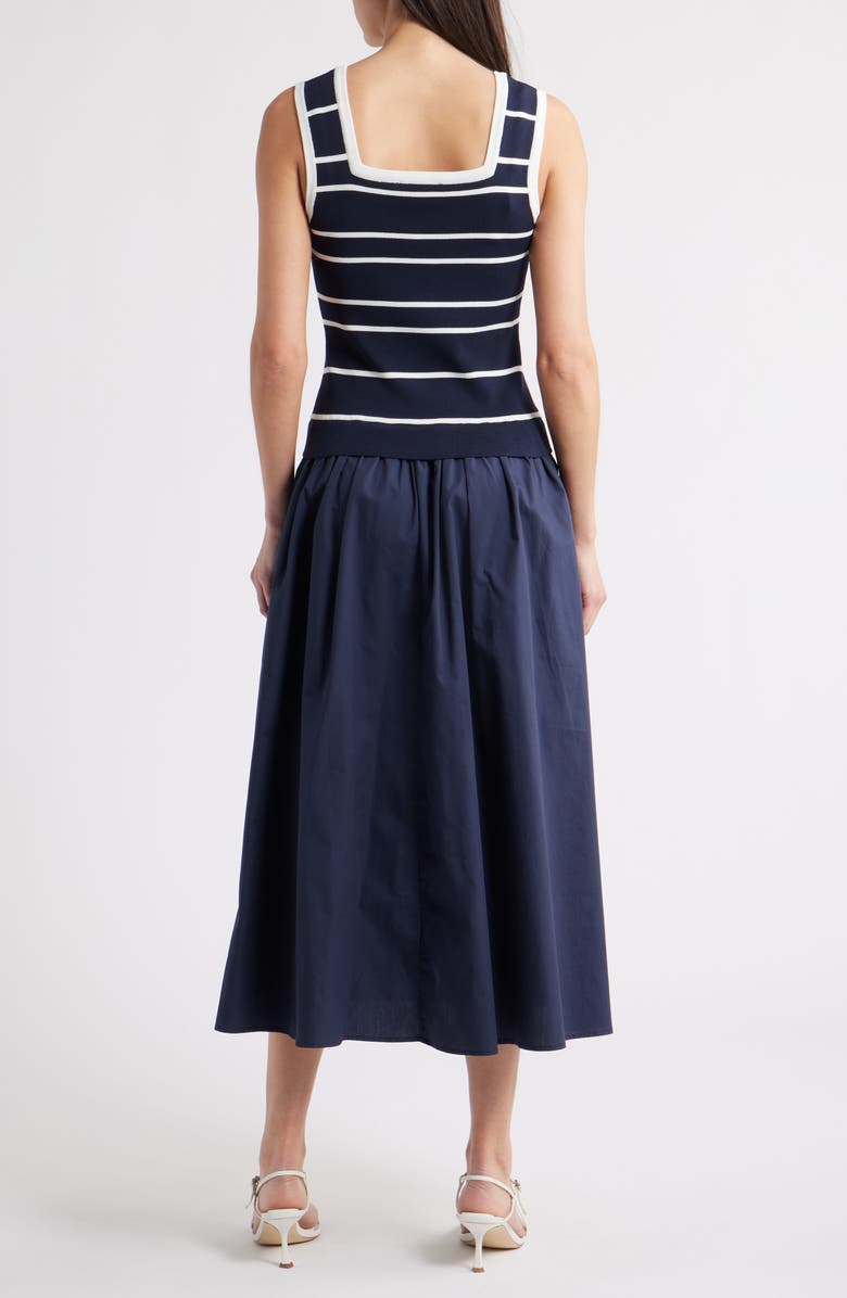 ZOE AND CLAIRE Mixed Media Sleeveless Midi Dress, Alternate, color, White/ Navy