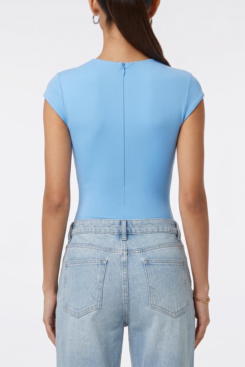 Shapewear V-Neck Cap Sleeve Tummy Control Bodysuit, Alternate, color, Baby Blue