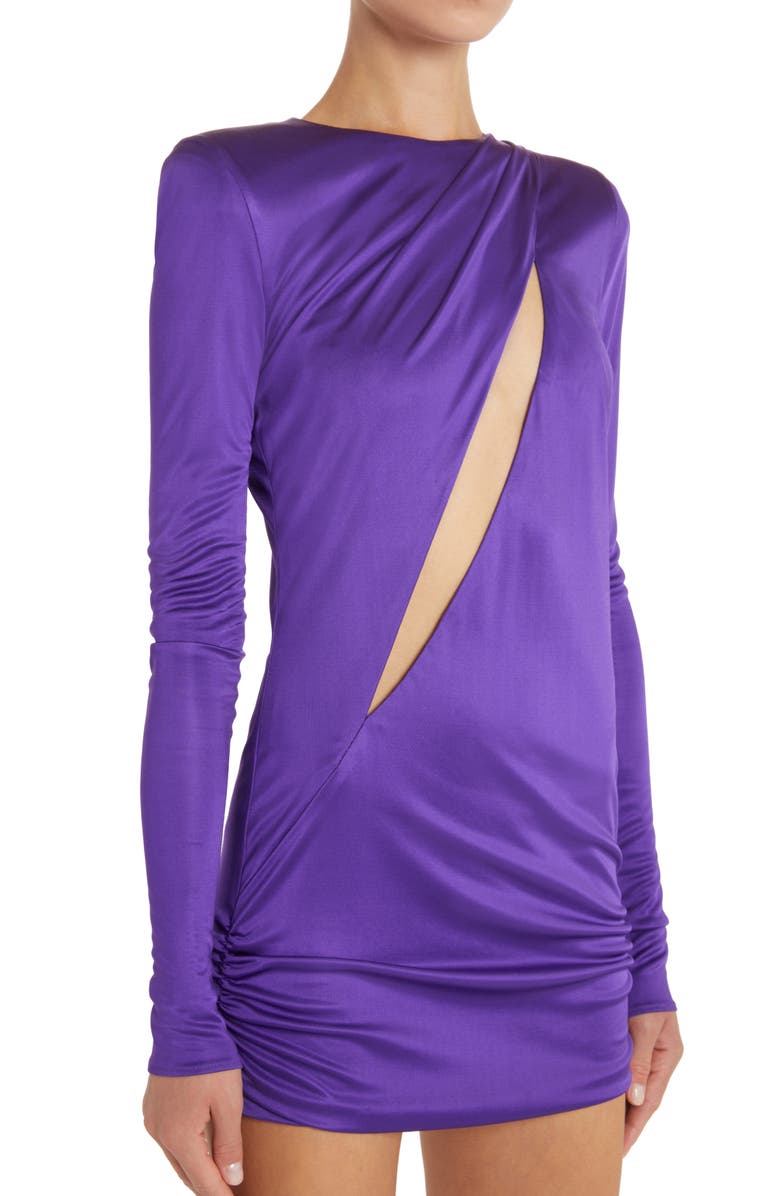 Versace Slash Ruched Long Sleeve Jersey Minidress, Alternate, color, 