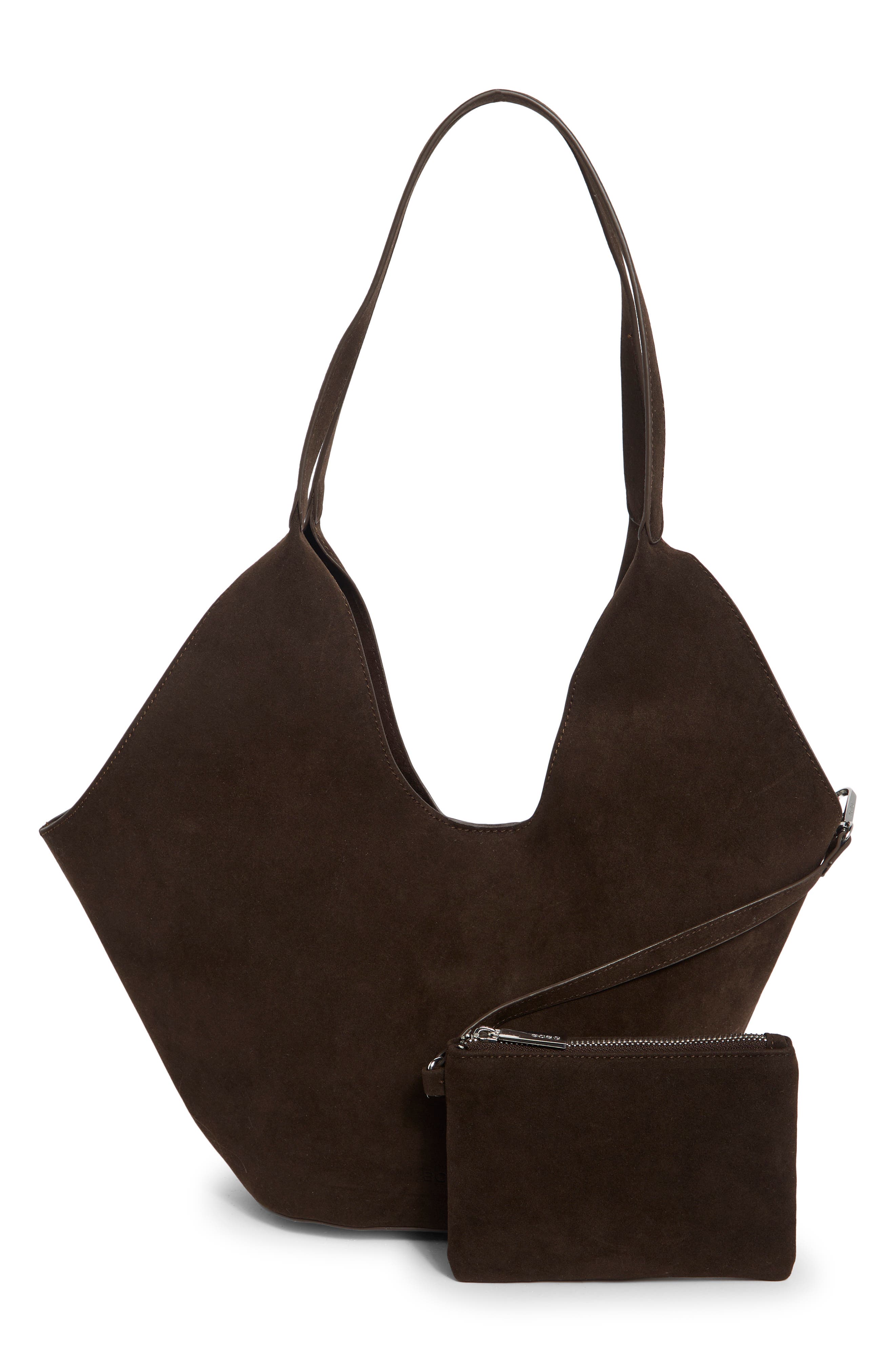 Faux Suede Tote, Alternate, color, DARK CHOCOLATE