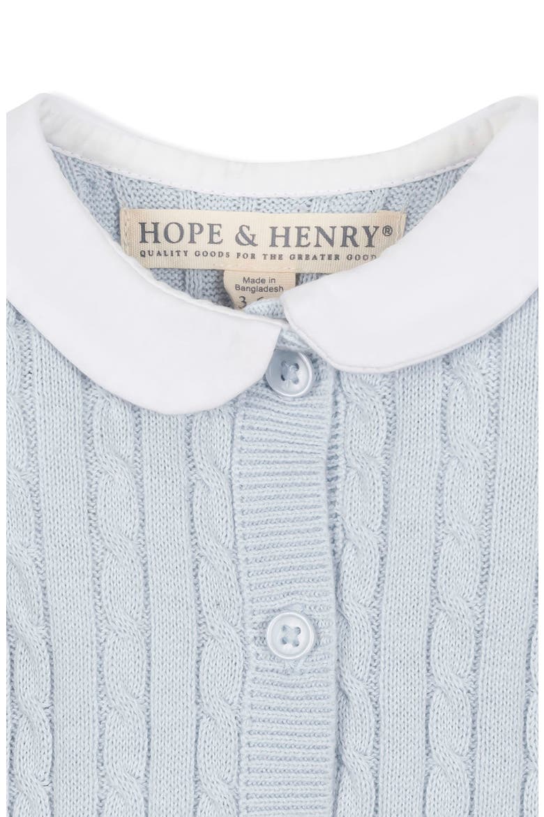 Baby Organic Peter Pan Collar Sweater Romper, Infant, Alternate, color, Airy Blue Cable