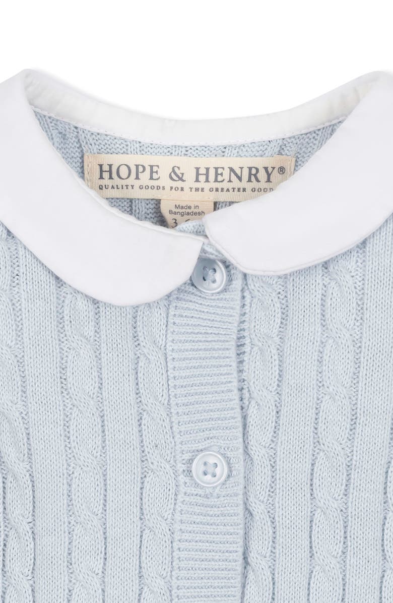Hope & Henry Baby Organic Peter Pan Collar Sweater Romper, Infant, Alternate, color, Airy Blue Cable